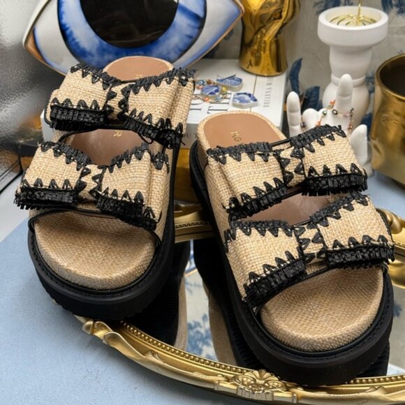 🆕 KG KURT GEIGER 🧿 NWOB Robbie Bow-Embellished Raffia Sandals, Black - Sz US 7 - Picture 4 of 16